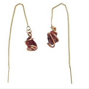 Garnet Threader Earrings 18K Gold Plated Wire-Wrapped Earrings